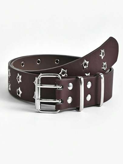 Grunge Punk حزام فتحات حلقي معدني زخرفة مشبك مربع