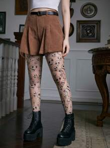 Corpse Bride | ROMWE 1對女士骷髅頭圖案褲襪 - 白色 - 查看 1