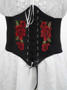 ROMWE Hippie Grommet Lace Up Front Corset Belt - Black - View 1