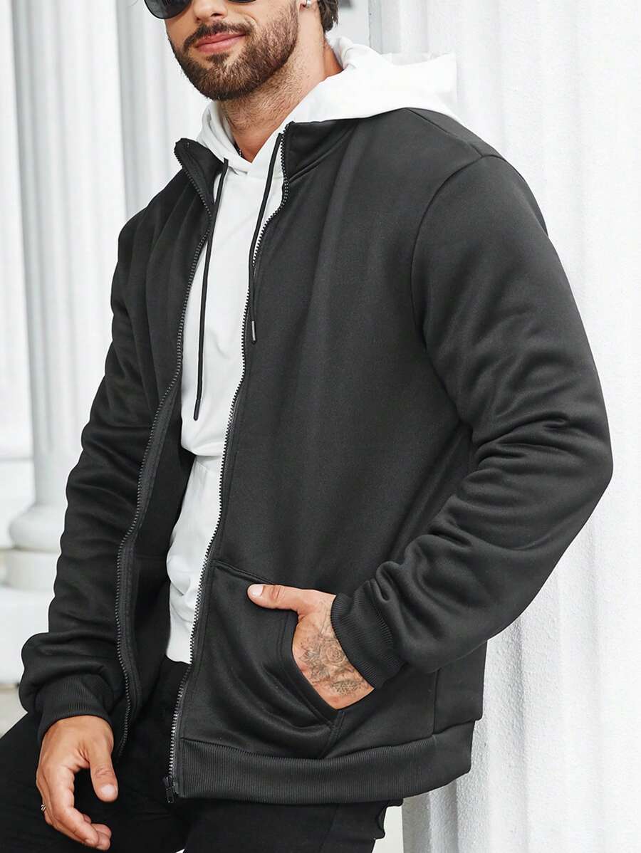 Manfinity Homme Nam Plus Dây kéo Túi nghiêng Áo nỉ Không có áo Hoodie - màu đen - Xem 1