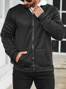 Manfinity Homme Nam Plus Dây kéo Túi nghiêng Áo nỉ Không có áo Hoodie - màu đen - Xem 3