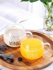 SHEIN 透明果汁杯子早餐杯子字母杯子咖啡杯情侶玻璃1入組 - 無色 - 查看 6