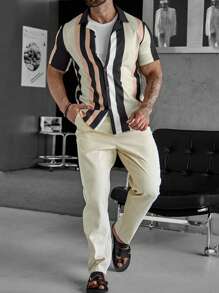 Manfinity Homme Nam In sọc Áo sơ mi & Quần - Màu Khaki - Xem 1