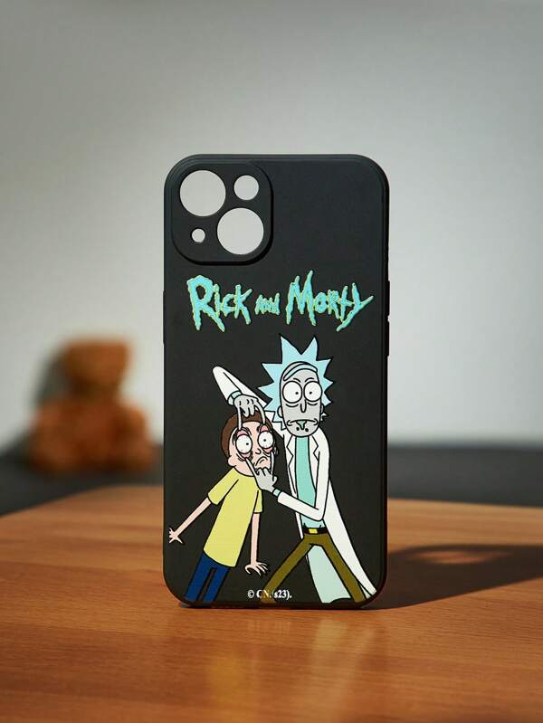 Rick and Morty | ROMWE 1 carcasă de telefon din silicon cu litere de desene animate grafică compatibilă cu iPhone