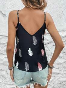 Women's Feather Pattern Sleeveless Casual Versatile Tank Top,Casual - Black - View 2