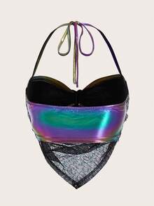 SHEIN ICON Heart Shaped Sequin Halter Top - Black - View 2