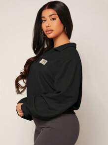 SHEIN SXY Sudadera con parche de letra de hombros caídos - Negro - Ver 3