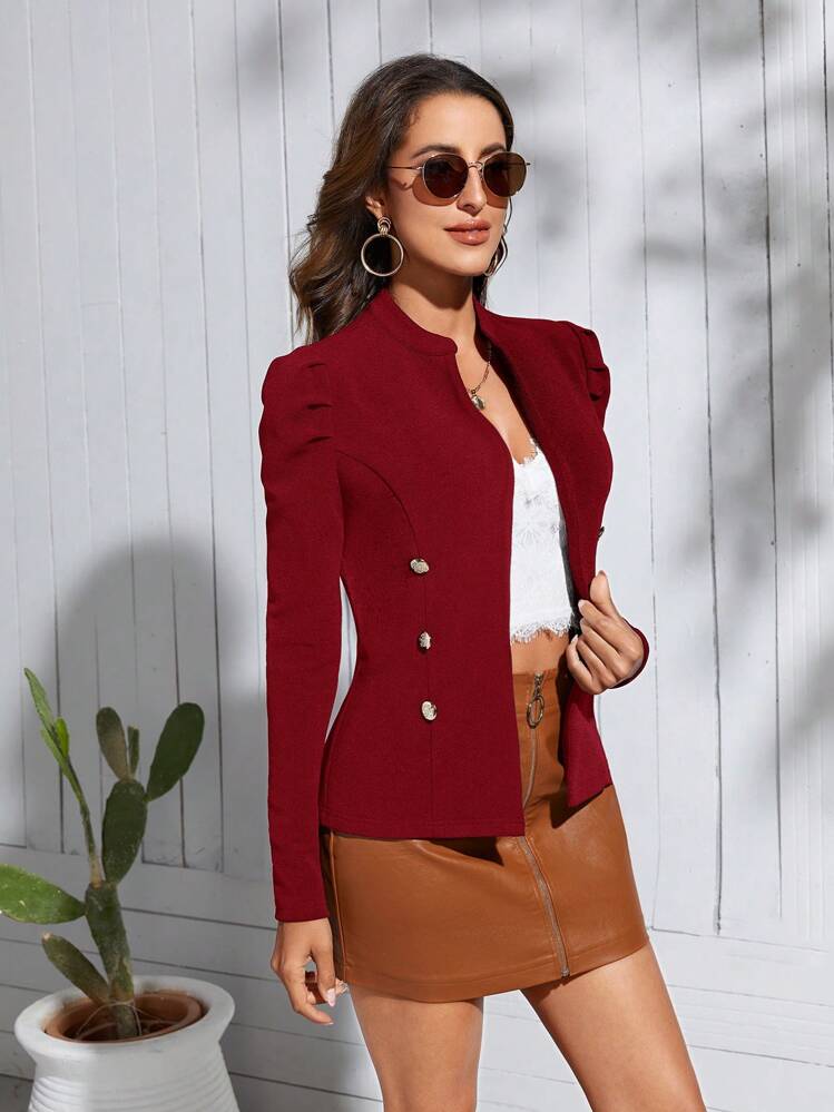 SHEIN Clasi Cazadoras para Mujer Doble botonadura Liso Elegante - Burdeos - Ver 4