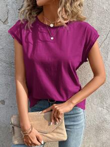 SHEIN LUNE Solid Batwing Sleeve Tee