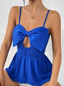 SHEIN Privé 前蝴蝶結荷葉擺吊帶上衣 - 寶藍色 - 查看 1