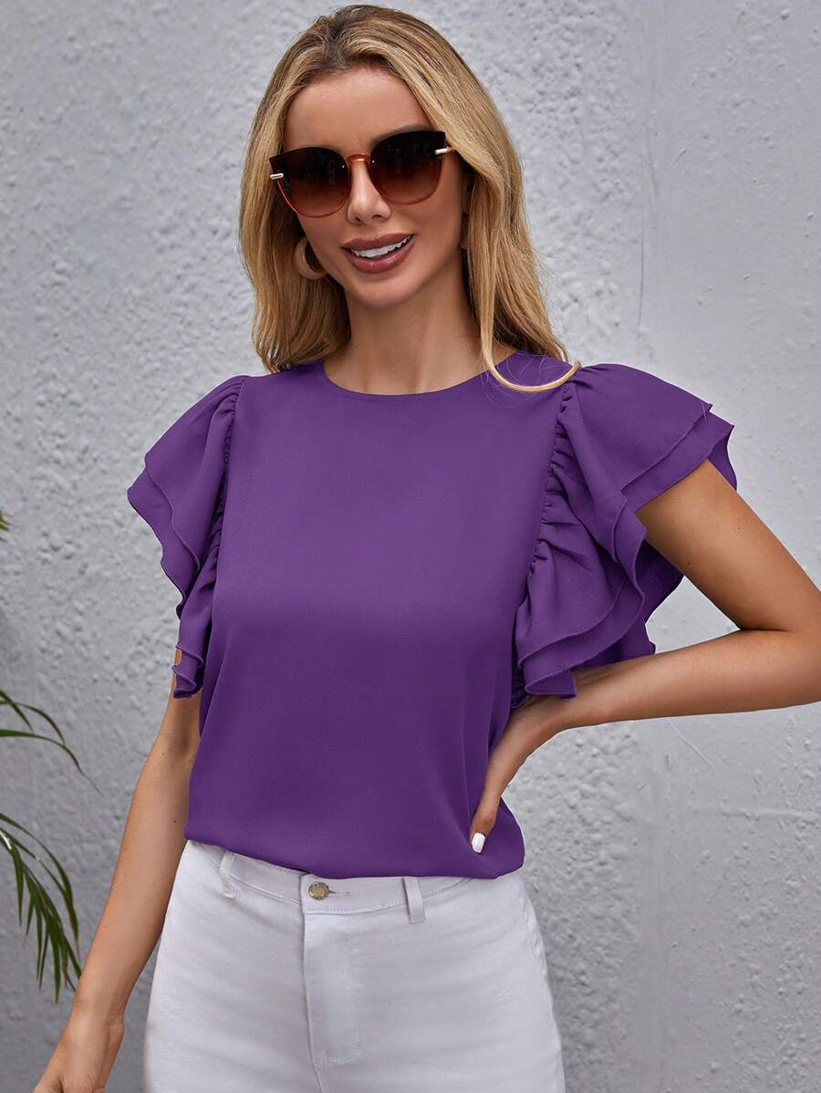 SHEIN Clasi Top ribete con fruncido unicolor