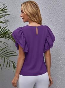 SHEIN Clasi Top ribete con fruncido unicolor - Morado Violeta - Ver 3