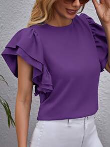 SHEIN Clasi Top ribete con fruncido unicolor - Morado Violeta - Ver 4