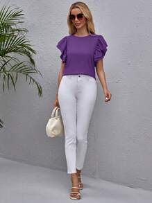 SHEIN Clasi Top ribete con fruncido unicolor - Morado Violeta - Ver 6