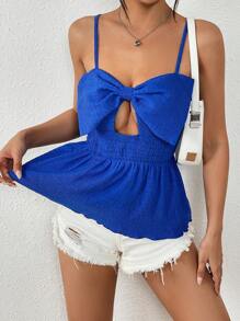 SHEIN Privé 前蝴蝶結荷葉擺吊帶上衣 - 寶藍色 - 查看 7