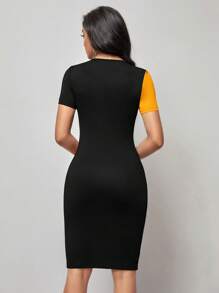 SHEIN Clasi Hai âm Cổ v Váy bodycon - trái cam - Xem 2