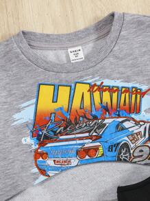 SHEIN Tween Girl Car & Letter Graphic Crop Pullover & Slip Dress - Multicolor - View 3