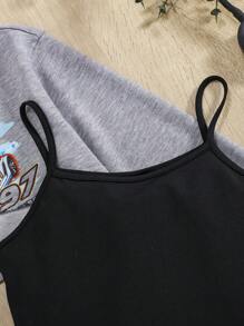 SHEIN Tween Girl Car & Letter Graphic Crop Pullover & Slip Dress - Multicolor - View 4