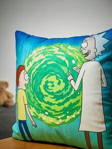 Rick and Morty | ROMWE 1入組卡通人物圖案靠墊套不附帶墊芯,可愛可水洗裝飾方形枕套 - 彩色 - 查看 2