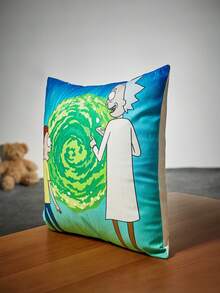 Rick and Morty | ROMWE 1入組卡通人物圖案靠墊套不附帶墊芯,可愛可水洗裝飾方形枕套 - 彩色 - 查看 4