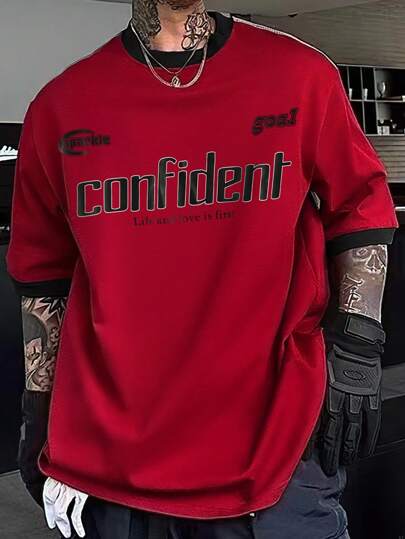 Guys Letter Graphic Contrast Trim Tee