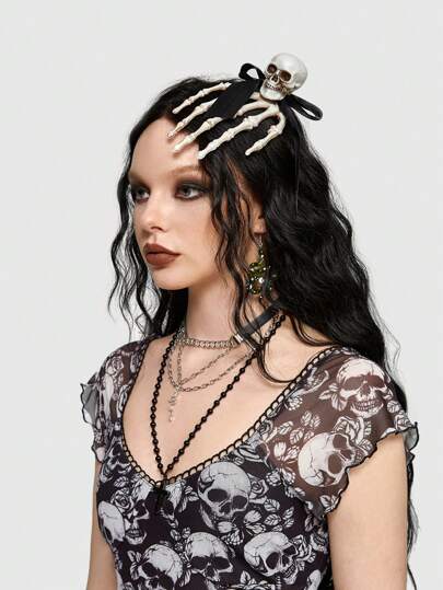 ROMWE Avant Skull & Bow Decor Hair Clip