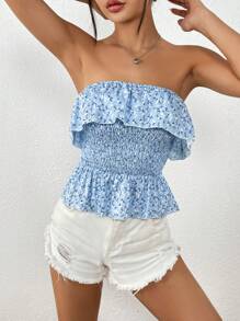 Breezaya Ditsy Floral Print Ruffle Trim Tube Top