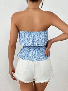 Breezaya Ditsy Floral Print Ruffle Trim Tube Top