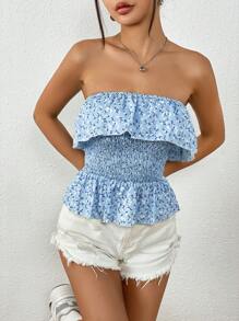 Breezaya Ditsy Floral Print Ruffle Trim Tube Top