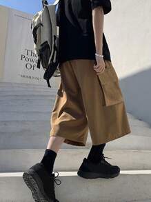 Manfinity Hypemode 男士翻蓋口袋腰部抽繩長褲 - 棕色 - 查看 2