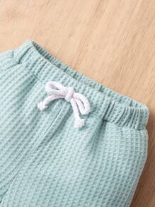 SHEIN 2pcs/set Baby Boys' Comfortable And Breathable Embroidery Letter Design Casual Outfit For Spring And Summer - Green - View 6