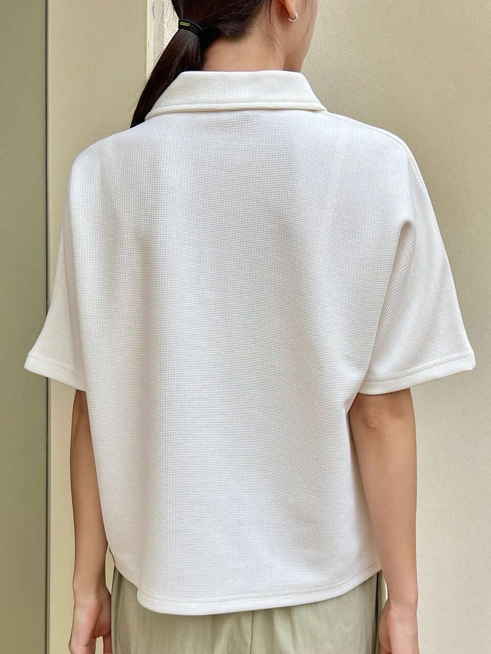 Women's Plain Color Polo Collar Short Sleeve Casual Business Top
