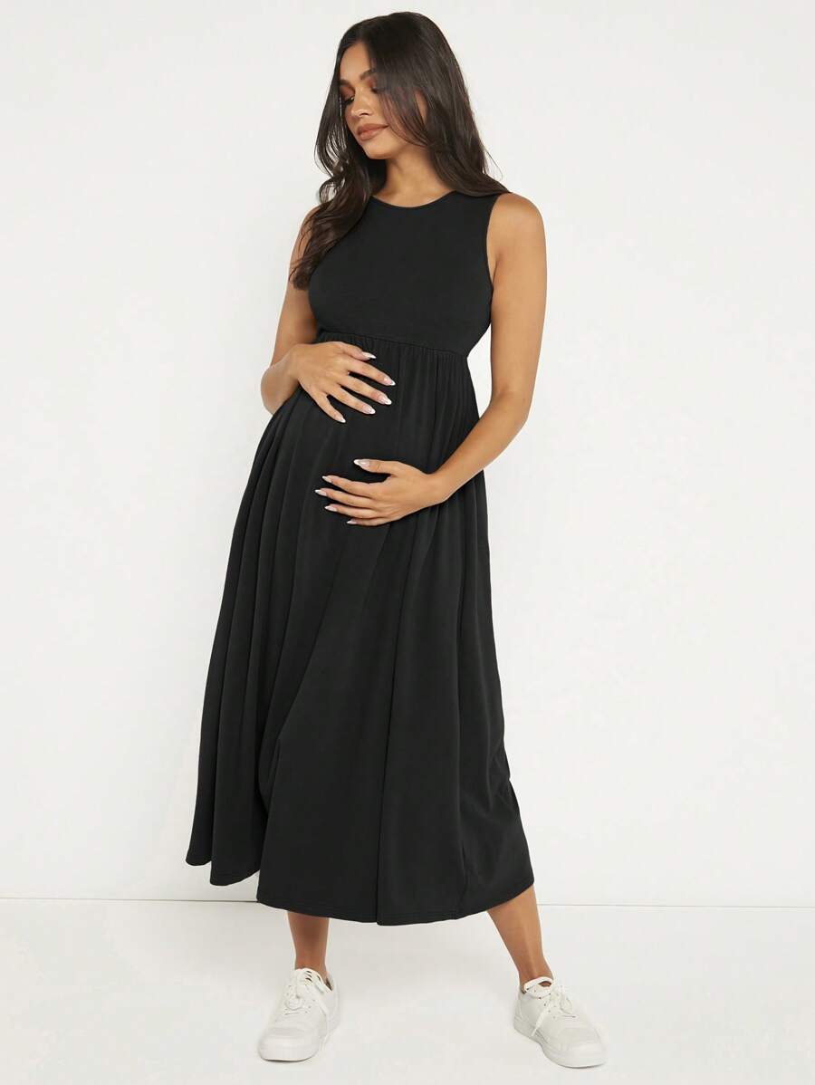 SHEIN BASICS Maternity Solid Flare Hem Dress