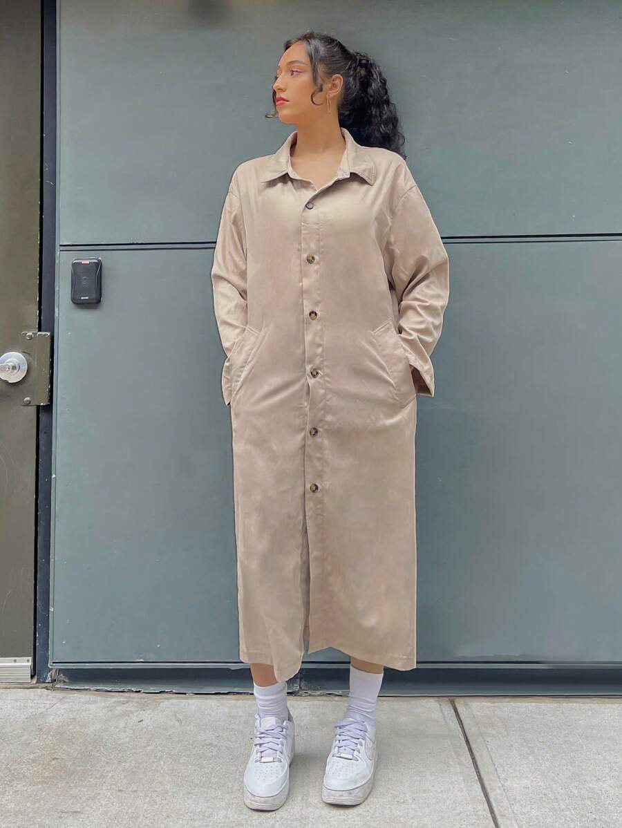 SHEIN EZwear Túi nghiêng Nút phía trước Thả vai áo - Màu Khaki - Xem 1