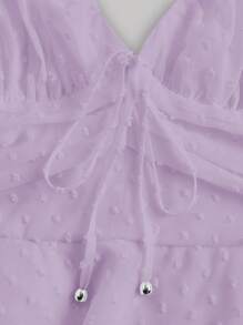 SHEIN MOD 圓點肩上打結吊帶連衣裙 - 紫丁香色 - 查看 4