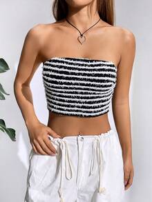 SHEIN EZwear In sọc Áo Tube Crop - Đen và trắng - Xem 5
