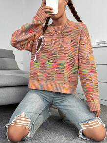 SHEIN Unity Thuốc nhuộm Không gian Thả vai Áo len - Nhiều màu - Xem 4