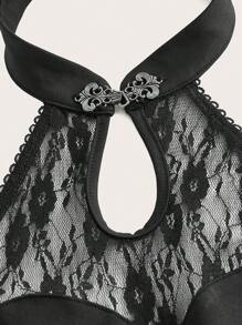 ROMWE PUNK Đầm Lộ Lưng Tương phản ren màu trơn Thanh lịch - màu đen - Xem 4