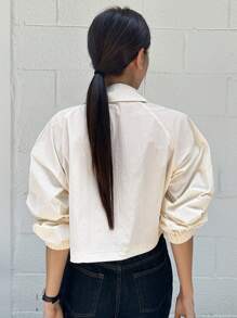 DAZY 翻蓋口袋落肩袖拉鏈開襟短夾克 - 白色 - 查看 2