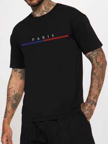 字母男士家居服上衣 - 黑色 - 查看 1