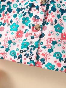 Elladie kids 少女 1入組休閒連帽夾克，全印花小花卉圖案，複合蓬鬆布料，翻邊袖，溫暖時尚，適合秋冬