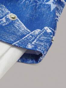 SHEIN EZwear 牛仔效果印花頭巾下擺短款抹胸上衣 - 藍色 - 查看 3