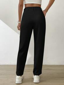 SHEIN Essnce Pantalones plegados de bolsillo sesgado sólidos - Negro - Ver 2