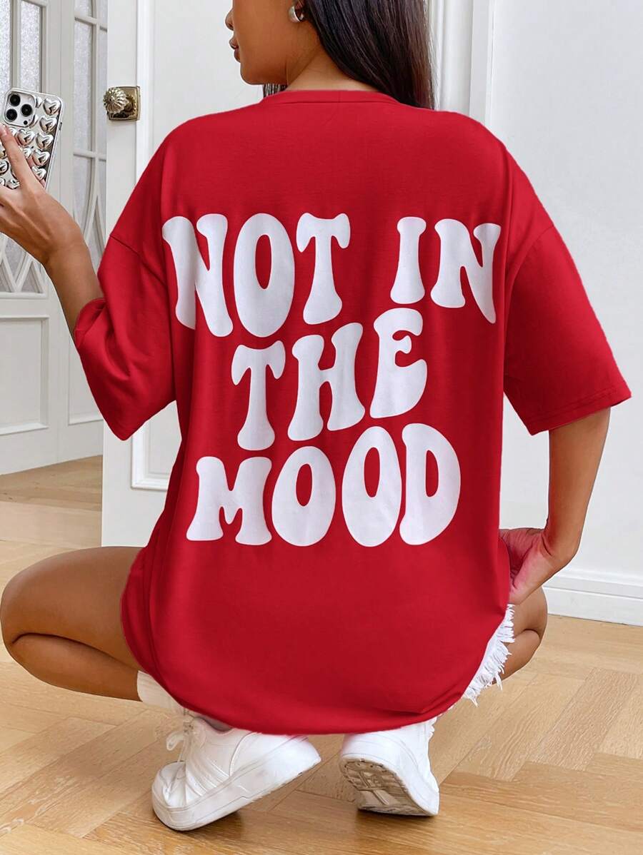 SHEIN EZwear Camiseta de hombros caídos unicolor - Rojo - Ver 1