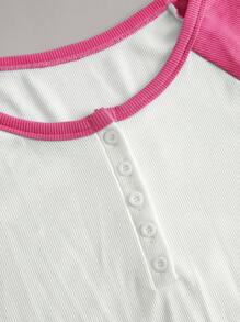 SHEIN EZwear Khối màu Tay Raglan Áo thun - Màu Hồng Tươi - Xem 4