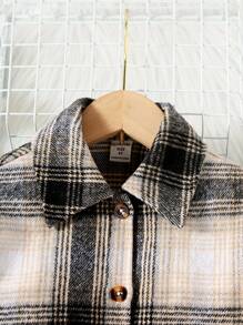 SHEIN Young Girl Casual Plaid Printed Double Pockets Long Sleeve Belted Wool Coat - Multicolor - View 3