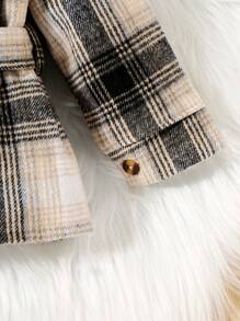 SHEIN Young Girl Casual Plaid Printed Double Pockets Long Sleeve Belted Wool Coat - Multicolor - View 4