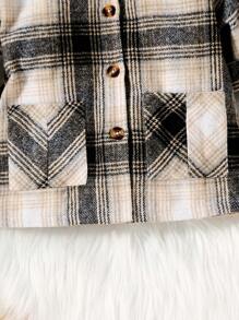 SHEIN Young Girl Casual Plaid Printed Double Pockets Long Sleeve Belted Wool Coat - Multicolor - View 6