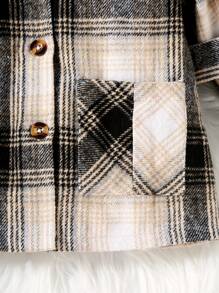 SHEIN Young Girl Casual Plaid Printed Double Pockets Long Sleeve Belted Wool Coat - Multicolor - View 7