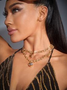 SHEIN SXY Lock Layered Necklace - Gold - View 2